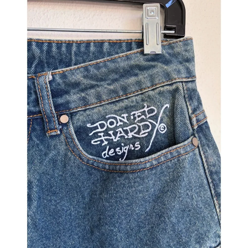 NWOT Ed Hardy X Urban Outfitters 1971 Denim Jorts Baggy Skater Shorts Mens XS